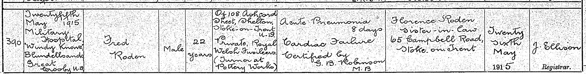 Fred Roden Death Certificate