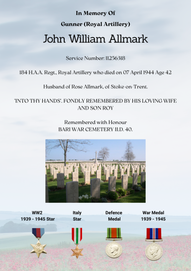 Gunner John W Allmark 11256318