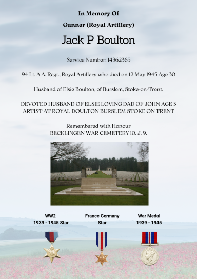 Gunner J P Boulton 14362365