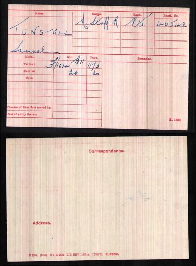 Samuel Tunstall medal entitlement