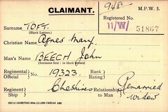 John Beech pension card