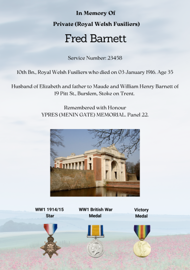 Pte Fred Barnett 23458
